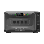 Front view of the Bluetti portable power station with visible ports, control buttons, digital display, and the Bluetti brand name, all set against a plain white background.