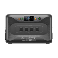 A Bluetti portable power station featuring control buttons, a digital display, power indicators, and multiple AC output sockets on the front panel, set against a plain background. This Bluetti unit provides reliable and versatile power for all your devices wherever you go.