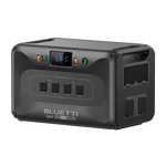 A compact Bluetti Apex 300 portable power station featuring an LED display, multiple outlets for versatile power delivery, and user-friendly control buttons, displayed against a white background.
