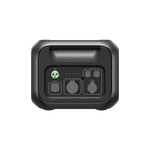 The Bluetti B230 portable power station features a handle, power button, LED battery indicators, input port, multiple output sockets, and DC outputs on its front panel—ideal for solar charging on the go.