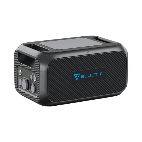 The Bluetti B230 portable power station features a black, textured exterior, carrying handle, control panel, and multiple ports—perfect for reliable solar power and energy on the go.