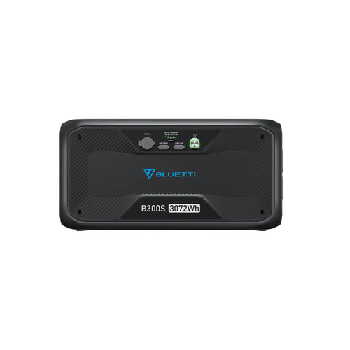Front view of a Bluetti B300S portable power station with control buttons, indicator lights, and a 3072Wh label—an expandable, rechargeable energy solution—displayed on a plain white background.
