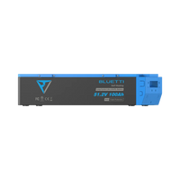A Bluetti B4810 self-heating lithium battery pack, featuring a blue and gray design and prominently labeled 51.2V 100Ah, is displayed from the side against a light background—offering dependable energy storage for your portable power station setup.