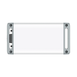 Bluetti rectangular white LED light bar with gray end caps, viewed from above. The left end features a black on/off switch and charging port for the built-in LiFePO₄ battery, while the right end has a matching gray panel.
