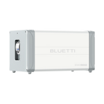 A Bluetti B500 portable power station (4960Wh, LiFePO₄ battery) in rectangular white and gray design with a side handle, shown angled against a white background.