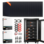 The Rich Solar kit includes sleek Monocrystalline Solar Panels, two Hybrid Solar Inverters, a battery storage cabinet with four Lithium Iron Phosphate Batteries, plus all cables, connectors, and installation hardware.