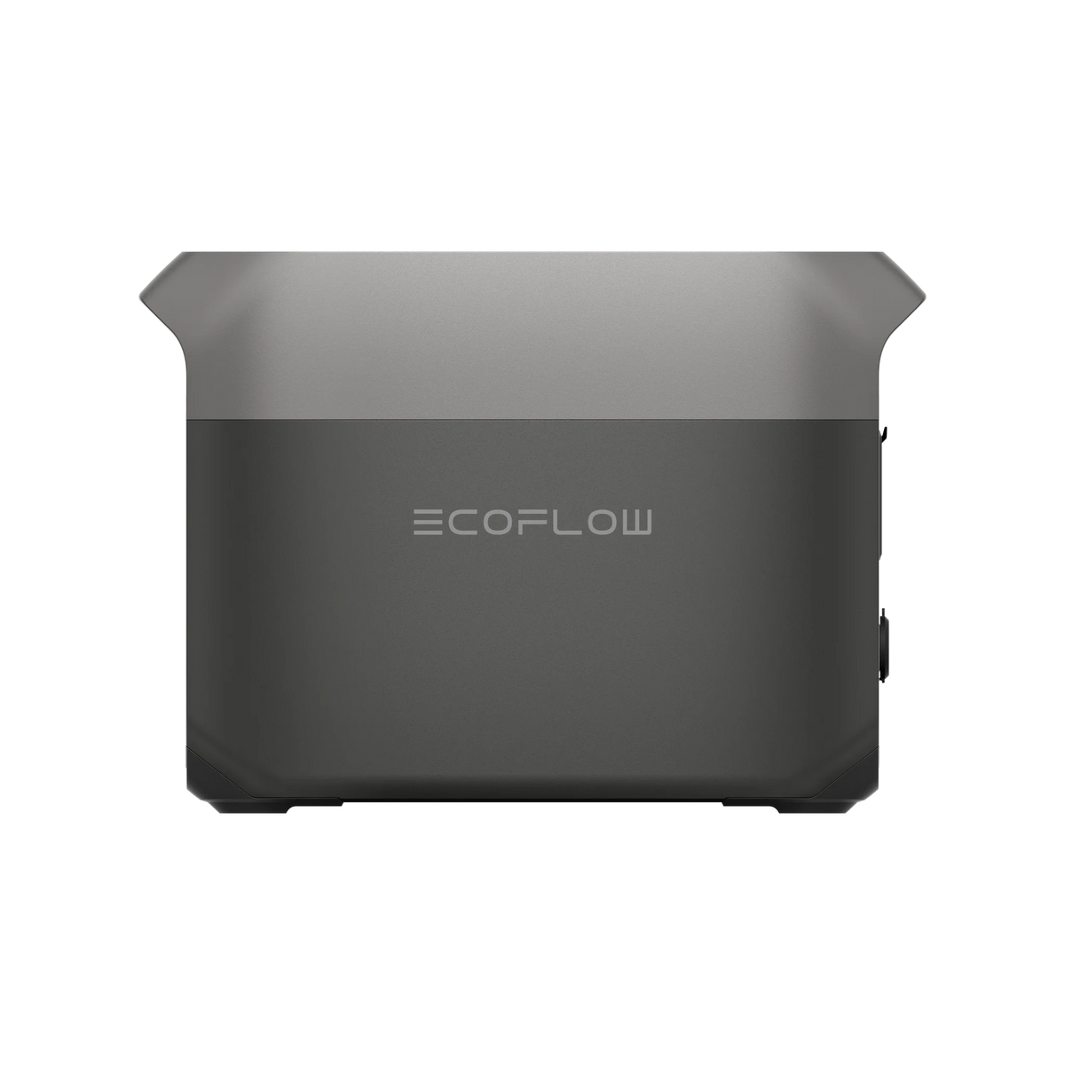 Front view of the Ecoflow portable power station with a sleek, boxy gray design and centered Ecoflow logo—ideal for fast charging and reliable home backup.