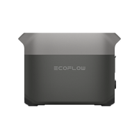 Front view of the Ecoflow portable power station with a sleek, boxy gray design and centered Ecoflow logo—ideal for fast charging and reliable home backup.