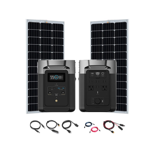 EcoFlow DELTA Max Portable Solar Power Kit 2,400W 2,016Wh | 2 x 200 Watt 12V Rigid Mono Solar Panels