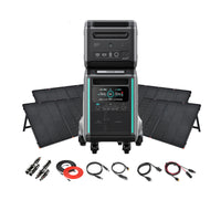 Zendure portable solar generator kit includes a SuperBase V4600 power station, four 200W portable solar panels, connection cables, adapters, and connectors—all shown on a white background.