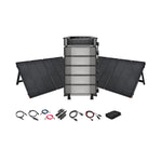 The EcoFlow DELTA Pro Ultra 7,200W 30,000Wh Portable Power Station + 12V foldable solar panels by Ecoflow is a complete off-grid power kit with various cables, a carrying pouch, and a digital display control unit shown on a white background.