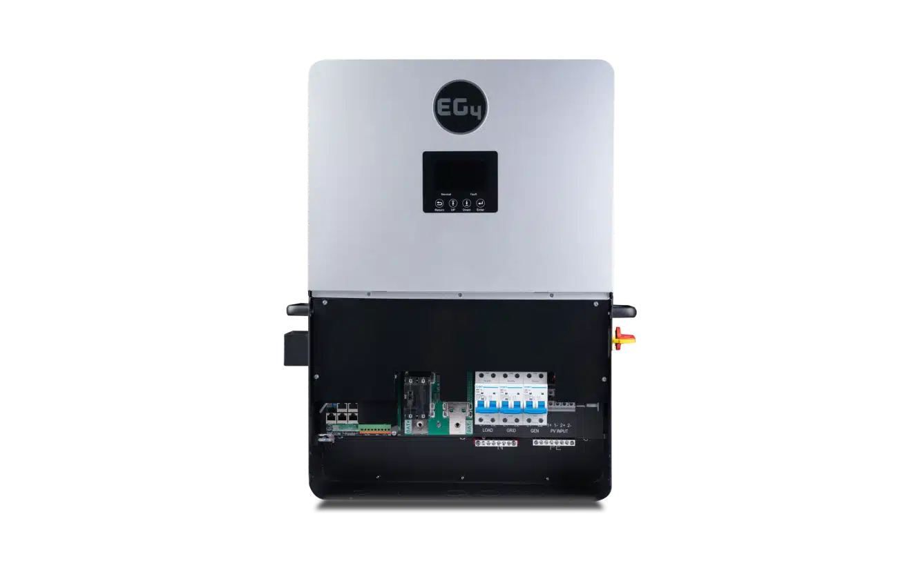 A silver and black BigBattery-branded electrical inverter with its front panel open, revealing internal circuit boards, wiring, and switches, set against a plain white background. The product features subtle design elements reminiscent of IBM Plex Sans aesthetics and incorporates smooth border radius finishes for a modern touch.