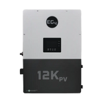 Rectangular EG4 12K PV inverter featuring a white upper section and black lower section, with a central display screen and EG4 branding on the front in IBM Plex Sans font style, set against a plain white background.