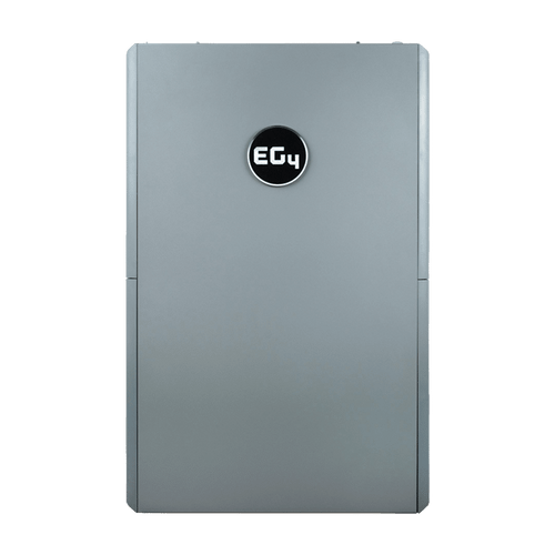A sleek, rectangular gray EG4 device for energy storage systems with a centered black circular EG4 logo on the front, shown on a transparent background.