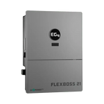 A gray EG4 FlexBoss 21 wall-mounted unit featuring the EG4 brand, with a black circular logo and display on the upper half, “FLEXBOSS 21” elegantly rendered in the sleek IBM Plex Sans font, and “LiPower” at the bottom right—showcasing a truly modern card design aesthetic.