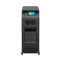 Front view of the Bluetti EP500 backup power station, showcasing a small color display, ventilation grills, covered outlets, and an input port—all within a sleek black and white rectangular casing with advanced LiFePO4 battery technology.
