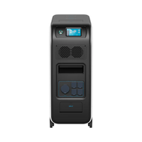 Front view of a Bluetti black and gray backup power station with a pure sine wave inverter, multiple input/output ports, a top display screen, central ventilation grilles, and the word INPUT near the bottom port.