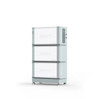 A Bluetti white and gray rectangular solar energy storage unit with three stackable segments and side control buttons stands on four small legs against a plain white background.