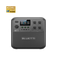 A Bluetti Elite 200 portable power station with display screen, buttons, and four outlets. Perfect as a solar generator for on-the-go energy needs. A badge in the top left corner reads Netzwelt Innovation Award IFA 2025.