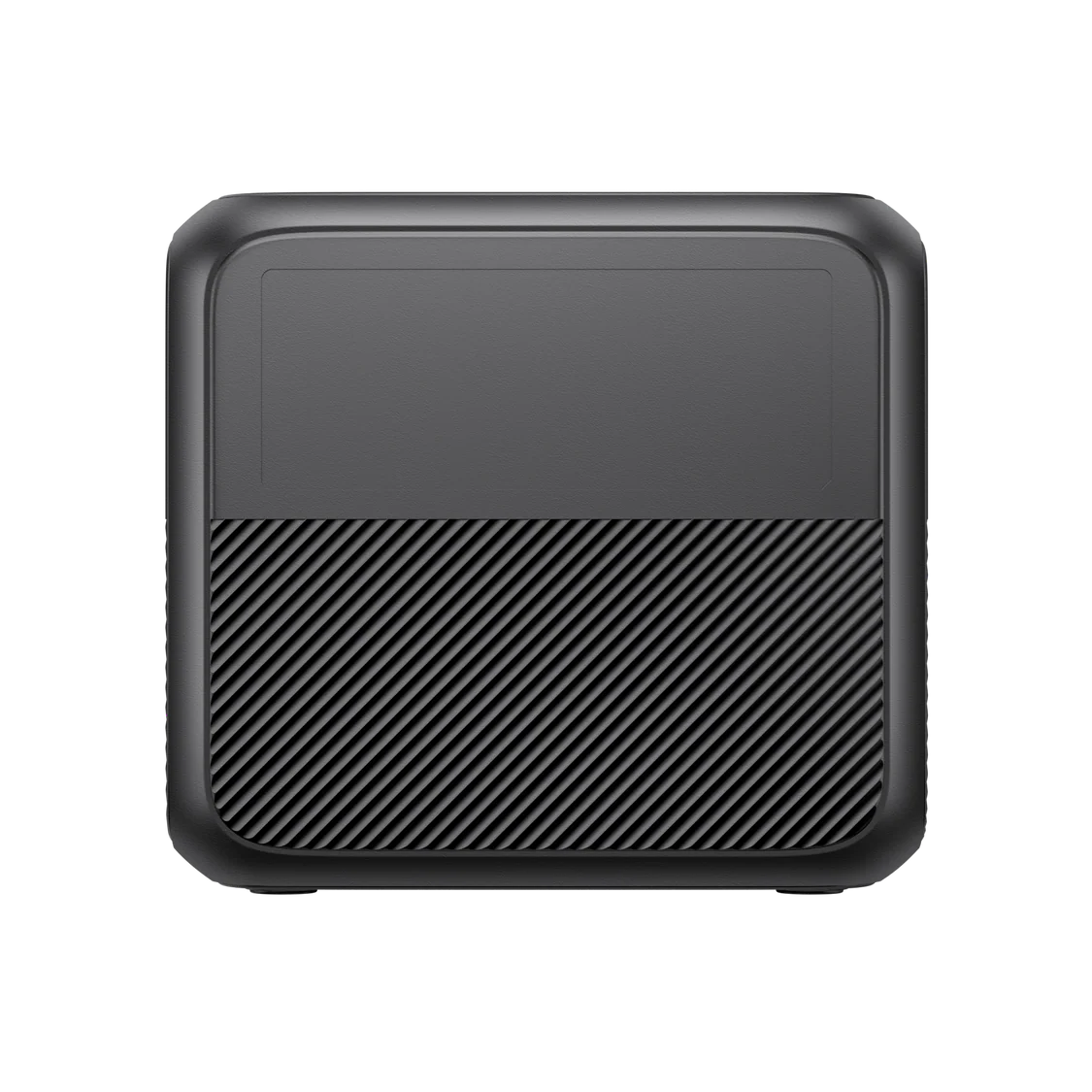 A compact, black, rectangular external hard drive with a two-tone design: the top half is smooth, and the bottom half features diagonal textured lines—perfect for keeping your files organized while on the go with your portable power station or solar generator.