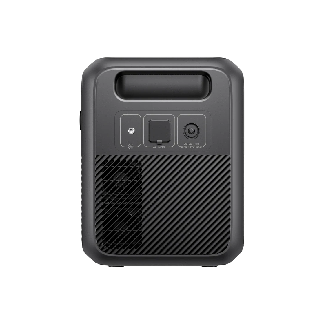 A compact, black portable power station with a handle, AC outlet, DC input, and vent on its front panel, the Bluetti Elite 200 solar generator is displayed against a plain white background.