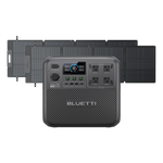 A portable BLUETTI Elite 200 power station with a digital display and four AC outlets is shown in front of a foldable solar panel array, both set against a plain white background—perfect for showcasing this advanced solar generator.