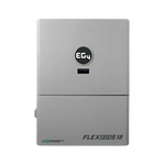 A gray rectangular device labeled EG4 18, featuring a circular EG4 logo and a small display screen on the front, is mounted against a plain white background, showcasing product branding styled in the modern IBM Plex Sans font family—ideal for those who appreciate subtle design details reminiscent of CSS variables.