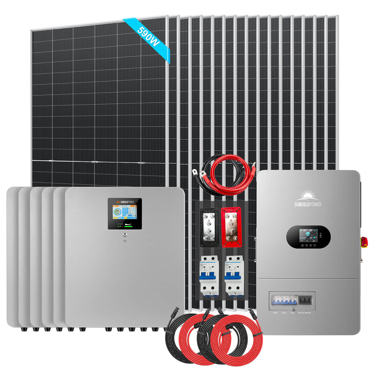 Sungold Power 12kW Off-Grid Solar Kit 48V 120/240V | 30.72kWh CoreX 5 Pro Lithium Battery | 16 x 590W Bifacial Solar Panels | FR-12K30CP