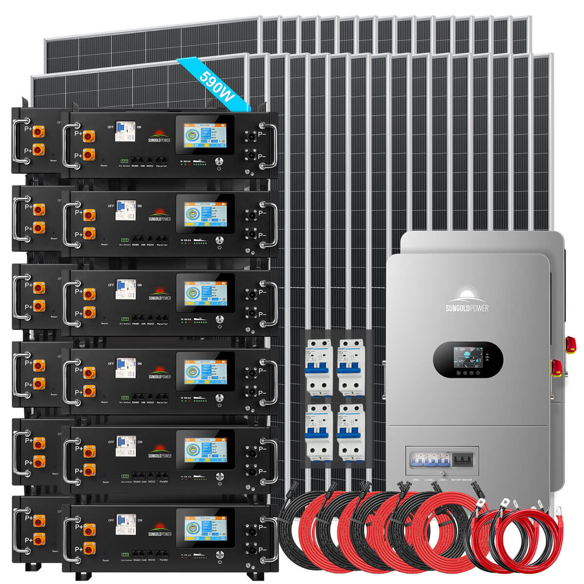Sungold Power 24kW Off-Grid Solar Kit 48V 120/240V | 61.44kWh CoreX 5 Pro Lithium Battery | 31 x 590W Bifacial Solar Panels | FR-24K60CP