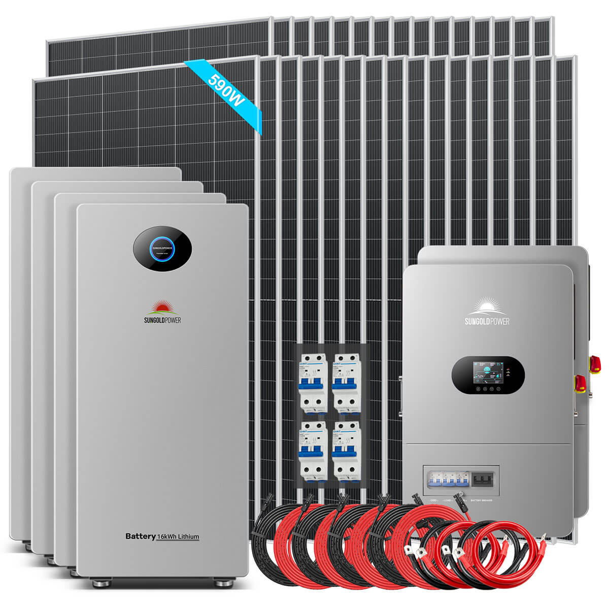 Sungold Power 24kW Off-Grid Solar Kit 48V 120/240V | 61.44kWh CoreX 5 Pro Lithium Battery | 31 x 590W Bifacial Solar Panels | FR-24K60CP