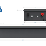 A dark gray rectangular battery box from BigBattery, with labeled dimensions, front and side views, and clearly visible battery terminals. Blue and red connection points are displayed on the side, and the unit weighs 143 lbs. The design includes a subtle box-shadow for added depth, with all text presented in the clean IBM Plex Sans font-family for enhanced clarity.