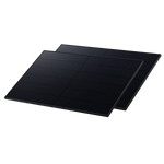 Two black Anker high-efficiency solar panels overlap at a slight angle on a transparent background, displaying a grid of photovoltaic cells—perfect for off-grid energy solutions.