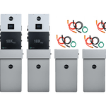 Six EG4 battery storage units, each paired with an 18KPV inverter and connected by overhead power cables, are arranged side by side. This setup provides a high-capacity, efficient off-grid power solution.