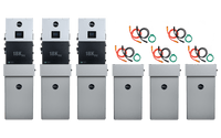 Six EG4 battery storage units, each paired with an 18KPV inverter and connected by overhead power cables, are arranged side by side. This setup provides a high-capacity, efficient off-grid power solution.