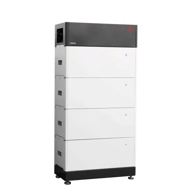 The tall, rectangular BYD modular storage unit features four stacked sections, a dark top panel, black-and-white finish, small adjustable feet, and uses lithium iron phosphate cells.