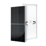 An EcoFlow black solar panel is shown front and back, with photovoltaic cells on the front and two cables on the white rear—perfect for use with an EcoFlow Delta Pro or in a Complete Solar Generator System.