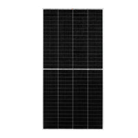 A high-performance rectangular Rich Solar monocrystalline panel features a grid of small, dark photovoltaic cells split into two sections by a horizontal line, set against a plain white background for maximum efficiency.