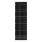 The Rich Solar rectangular black off-grid solar panel, featuring a grid of photovoltaic cells and a silver frame, is shown vertically against a white background for high-efficiency power generation.
