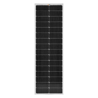 The Rich Solar rectangular black off-grid solar panel, featuring a grid of photovoltaic cells and a silver frame, is shown vertically against a white background for high-efficiency power generation.