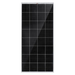 A rectangular black Bluetti solar panel with a grid of photovoltaic cells and a slim silver frame is displayed on a white background—perfect for modular solar energy solutions.