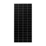 A rectangular black Rich Solar panel with multiple evenly spaced photovoltaic cells and a slim white frame, shown on a plain white background—perfect for off-grid solar projects.
