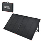 The Rich Solar 200W briefcase kit includes two black panels on a stand and a sleek carrying case, offering a portable solar power solution.