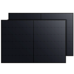 Two black Anker SOLIX 410W Rigid Solar Panels, each featuring a slim black frame and grid-like pattern, overlap against a transparent background.