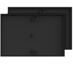 Two large, black Anker SOLIX 410W Rigid Solar Panels are stacked with one slightly behind the other. Each features three small raised clips and a central circular attachment, set against a plain white background.