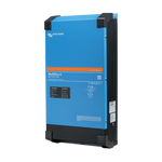 A blue and black BigBattery power inverter and charger unit mounted on a wall, featuring a labeled indicator panel, ventilation at the bottom, smooth border radius edges, and a clean font family style for all labels.