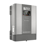 Rich Solar NOVA Supercharger 3K inverter mounted on a wall, showing its control panel, buttons, and display screen on the front. The unit is grey with a logo and product label, featuring smooth border-radius edges and a subtle box-shadow effect that enhances its modern aesthetic.