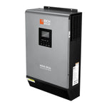 A gray and black Rich Solar NOVA 3K24 power inverter with a display screen and control buttons on the front panel, featuring sleek edges reminiscent of a subtle border radius, mounted on a white background.
