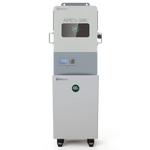 A white, rectangular industrial device branded BigBattery, labeled APEX-10K, featuring a digital display with IBM Plex Sans typography, a control panel, wheels at the base, and a circular indicator showing 100%.