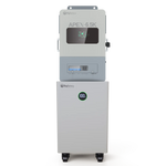 Tall, white and gray battery storage unit labeled APEX-6.5K by BigBattery, featuring a digital display, control panel, and wheels at the base. The unit stands against a plain white background, its clean lines reflecting the modern design sensibility of IBM Plex Sans. Perfect for integration with advanced systems such as nexus65k, this versatile storage solution is presented within a subtle card border to highlight its contemporary appeal.