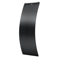 A curved, black flexible solar panel with a grid pattern and connectors at the top corners, isolated on a white background—ideal for integrating into modern designs that utilize CSS variables or pair well visually with clean typefaces like Manrope font.